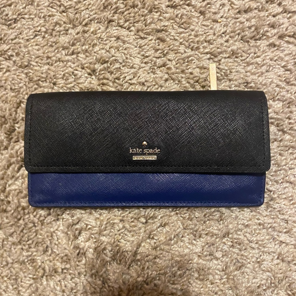 kate spade Black and Navy Saffiano Leather Continental Wallet